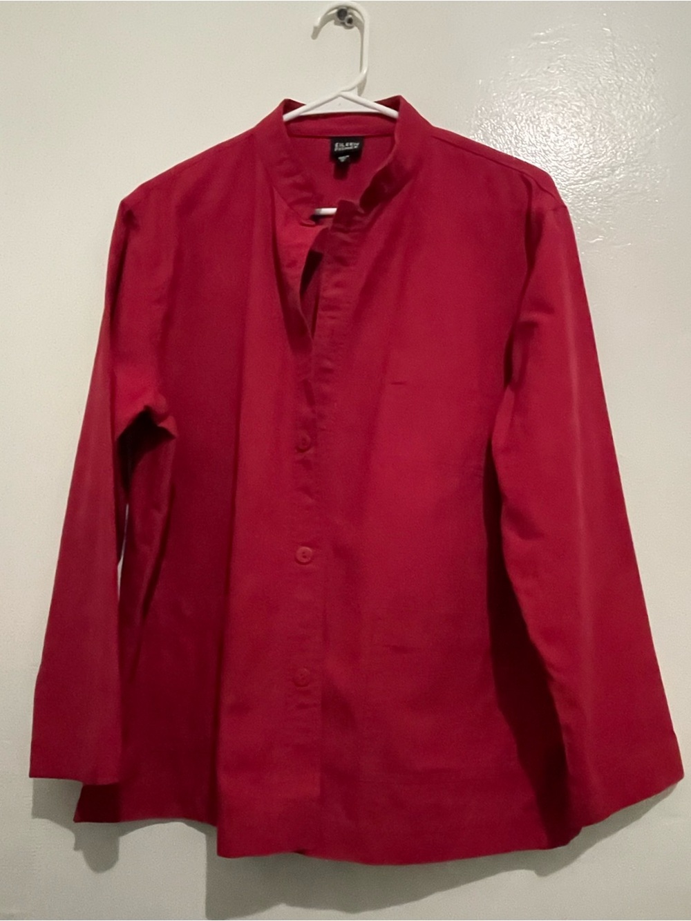 EILEEN FISHER Jacket Medium Cotton Canvas Chore Shirt Mandarin Button Up Red